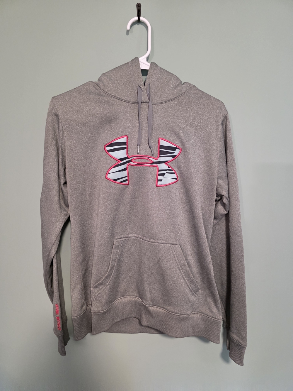 Under Armour Light Gray Hoodie with Pink-Trim Logo